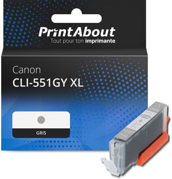 Cartouche PrintAbout compatible pour Canon CLI-551GY XL - Gris - Grande capacité