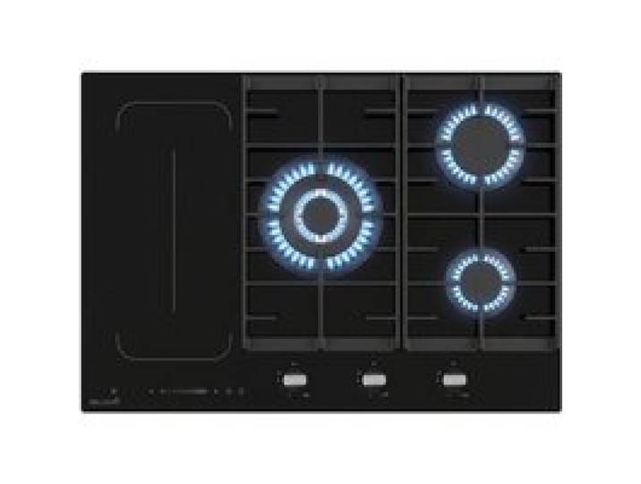 BELDEKO plaque de cuisson mixte induction et gaz 5 Feux verre noir zone flexible avec booster - double couronne 11700 W