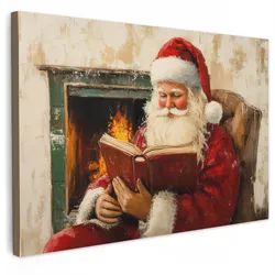 LEINWANDBILD Weihnachten - Weihnachtsmann - Winter - Open Fireside Wanddeko 90x60 cm