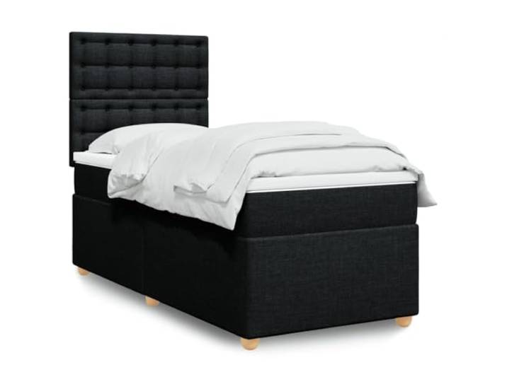 RJPLMFV Lattenrost komplett mit Matratze, Schwarz, 100 x 200 cm Polyestergewebe, Taschenfedern, verstellbarer Kopf, abnehmbarer Topper