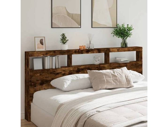 JILI-Design Armoire de tête de lit/ Armoire tête de lit avec LED - chêne fumé - 220x17x102 cm CBB33563504