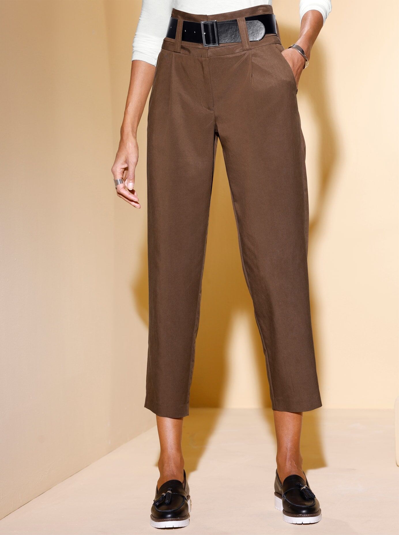 Paperbag-Hose CREATION L, Damen, Gr. 36, Normalgrössen, braun, 63% Lyocell, 37% Polyester, unifarben, Hosen Paperbag-Hose braun 36, Normalgrössen