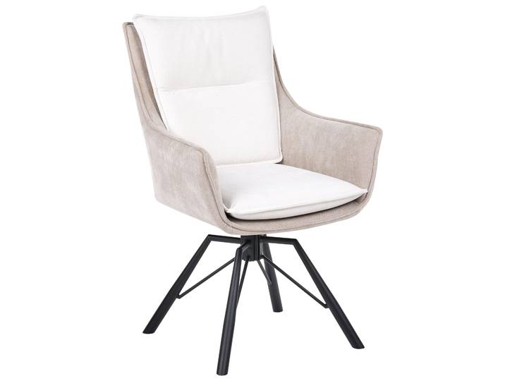 BELIANI Esszimmerstuhl Cremeweiß / Beige mit Schwarzem Gestell Drehbar Modernes Design Skandinavischer Stil Drehstuhl für Esszimmer