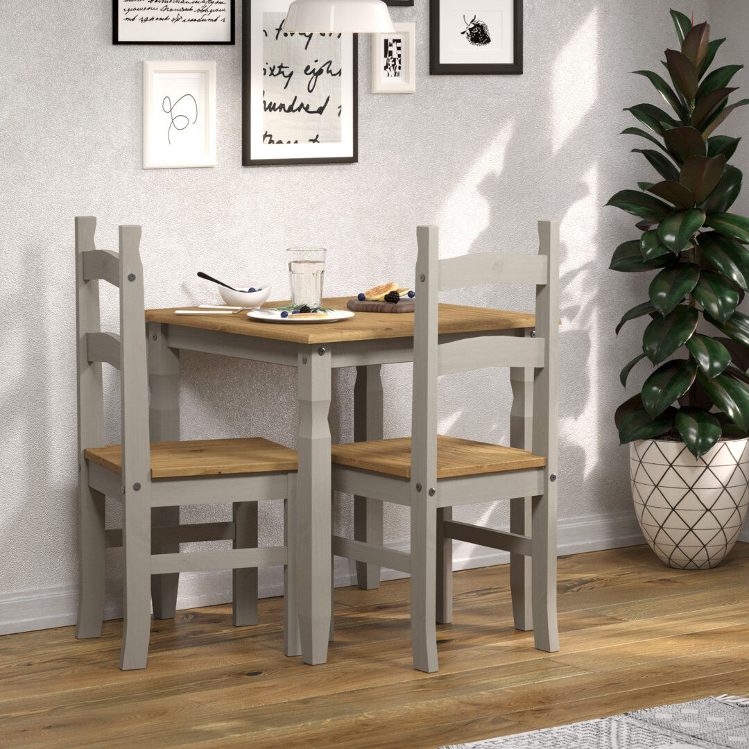 Fernleaf Shrewsbury 2-Seater Table & Chairs Set, Solid Pine, Grey & Antique Wax Finish, Plank Design Tabletop Brown 2