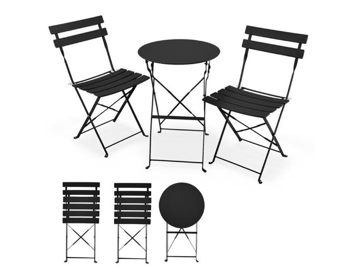 Set de Bistro - ALIGHTUP - Ensemble Extérieur avec Table et 2 Chaises Pliantes pour Balcon Terrasse et Jardin- Noir