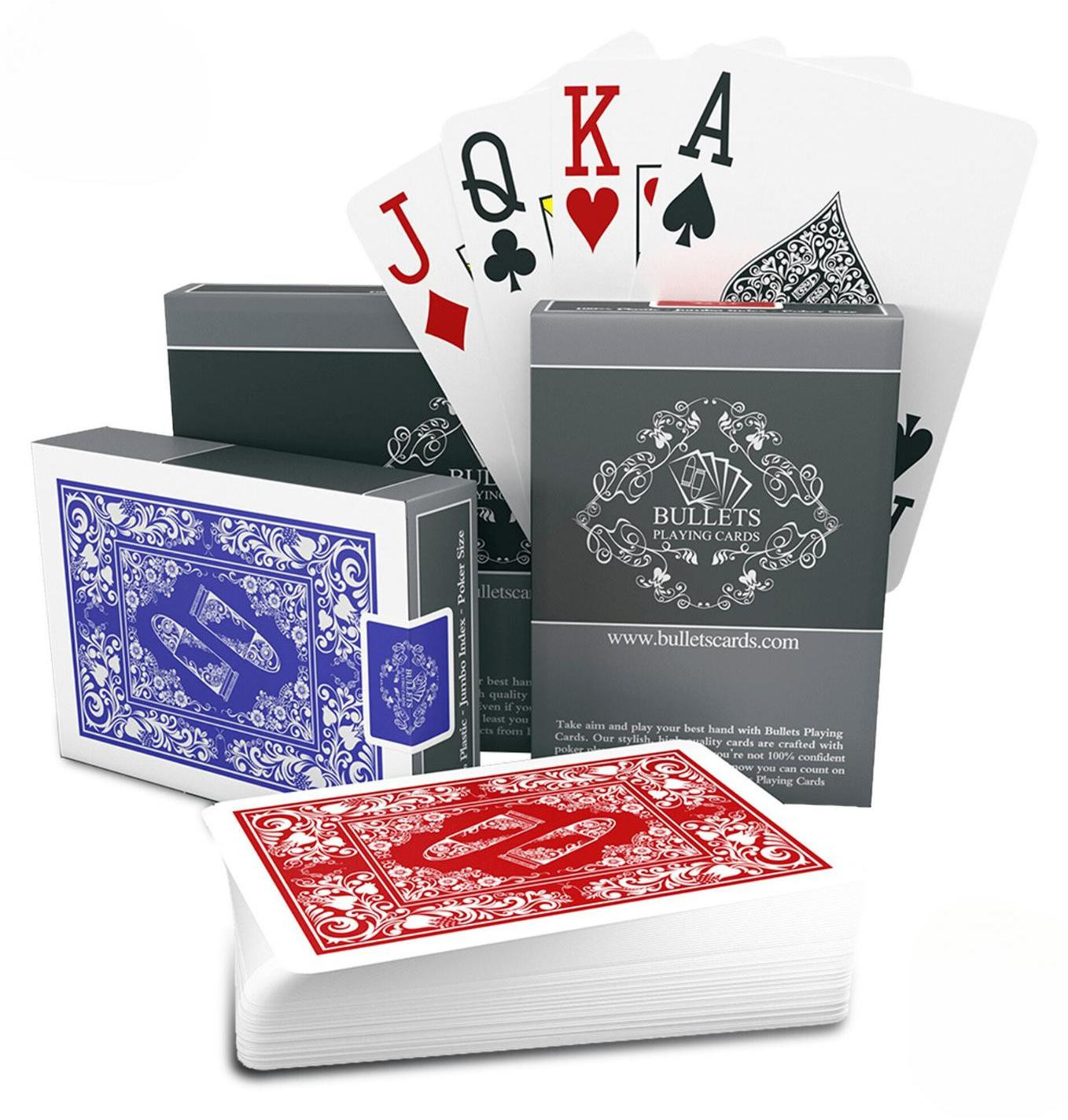 Bullets Playing Cards 2 sets waterdichte design speelkaarten met Jumbo index en 2 hoekmarkeringen in rood en blauw