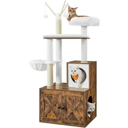 Feandrea Kratzbaum mit Schrank, 58 x 50 x 150 cm (150 cm, Braun, Weiss), Katzenbaum