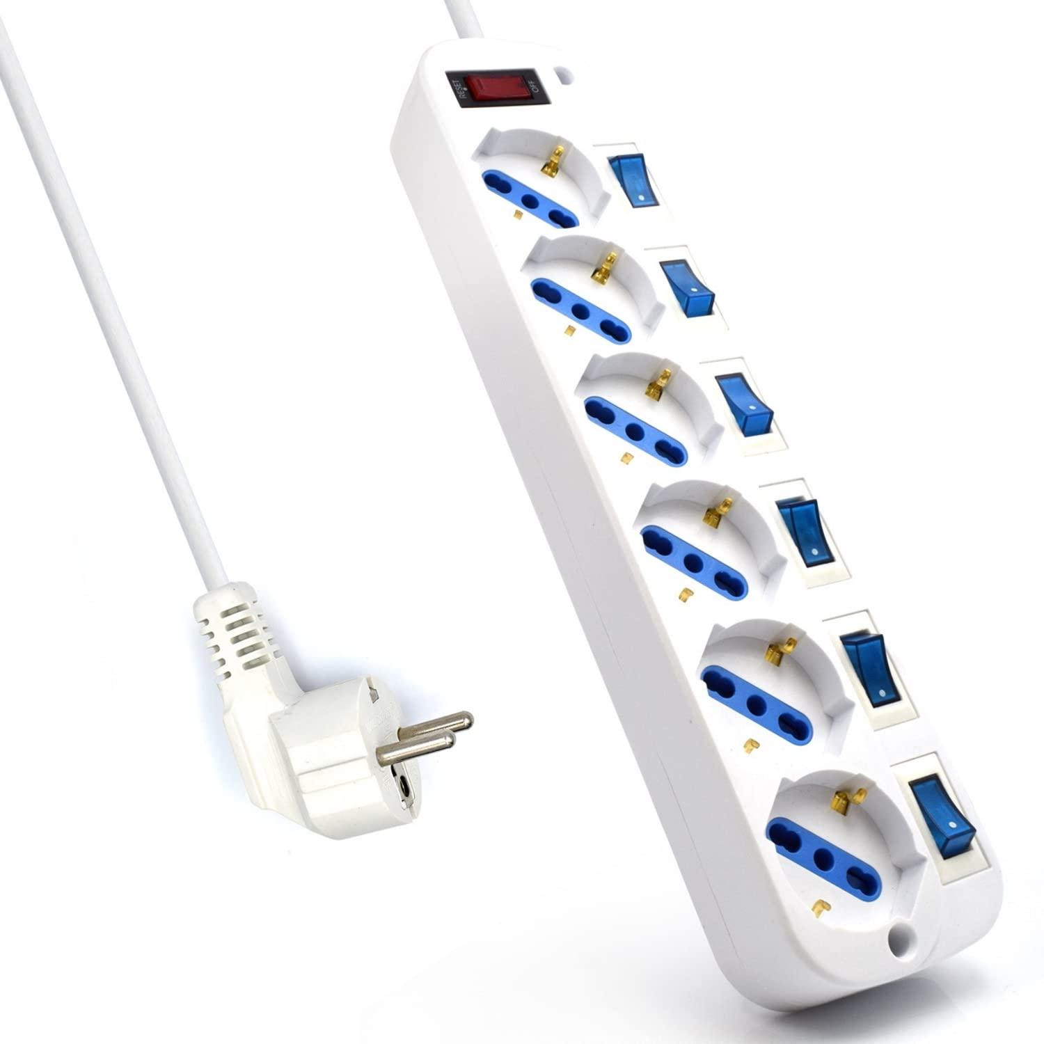 Ewent EW3932 stekkerdoos met 6 stopcontacten en individuele verlichte schakelaars