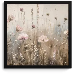 POSTER MIT RAHMEN Blumen - Rosa - Modern - Beige 40x40 cm