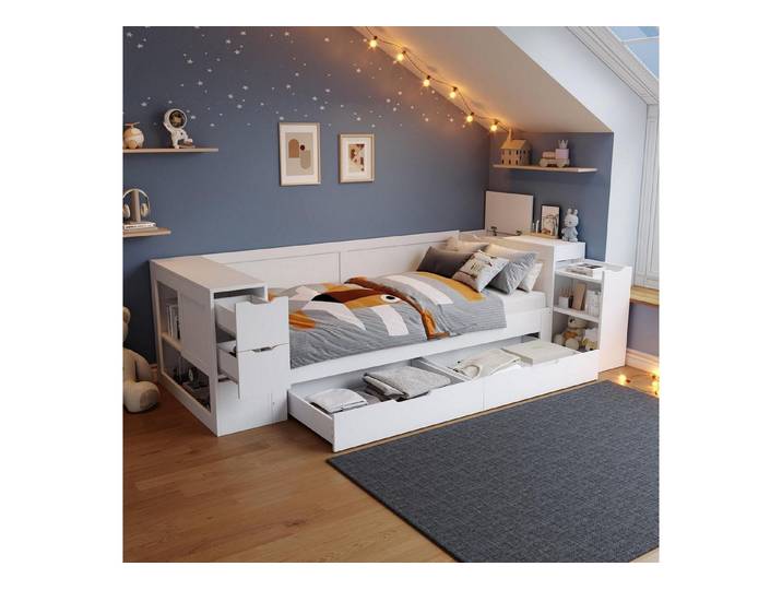 LuxusKollektion Kinderbett Einzelbett 90x200 Stauraum weiß