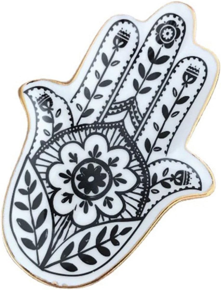 Hamsa Hand Schaal Wit Keramiek - Sieraadhouder en Decoratie - B: 11,5 cm, D: 8 cm