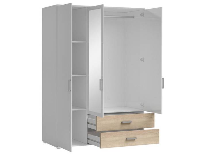 Drehtürenschrank mit Laden 125cm Ivar Weiß/Eiche Dekor