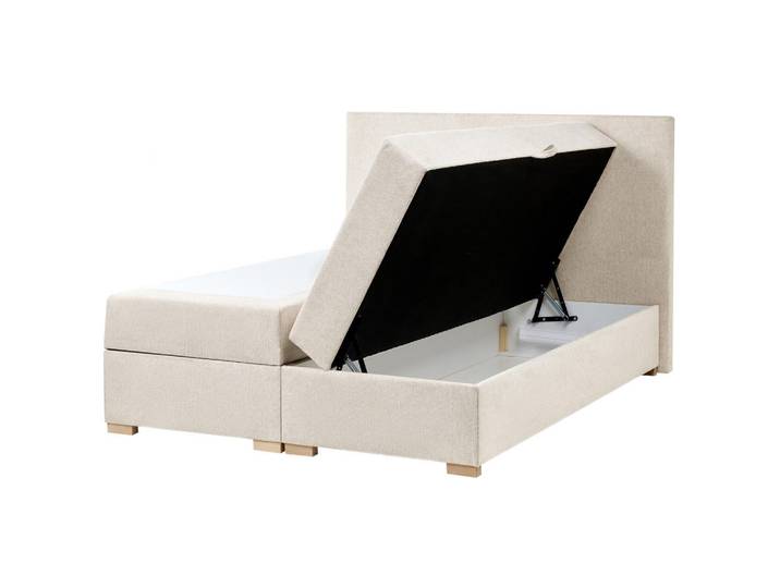 Beliani Boxspringbett mit Stauraum 140/200 cm Stoff Hellbeige Major, Beige, Kiefer, 140x200 cm, Schlafzimmer, Betten, Boxspringbetten
