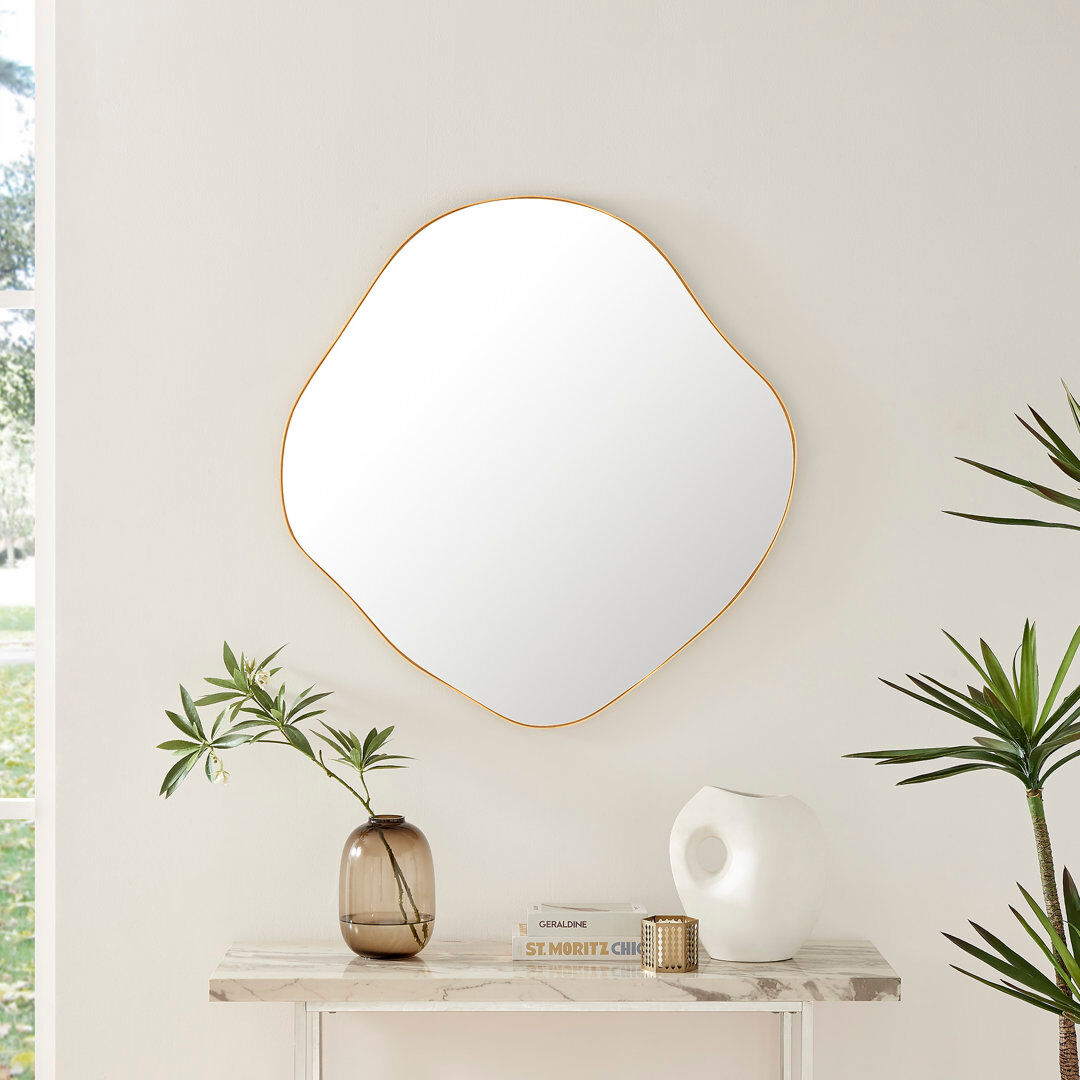 Fairmont Park Loscalzo Pebble Metal Framed Wall Mirror - Organic Shape Hallway Mirror Gold 100cm H X 97cm W X 3cm D