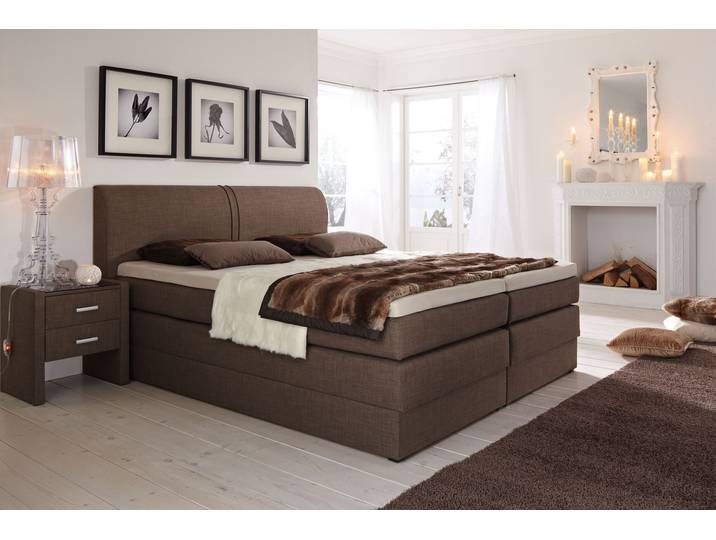 Boxspringbett, 180x200 cm, Feinstrukturstoff, Hellbraun, Bettkasten, Landhaus, Hapo