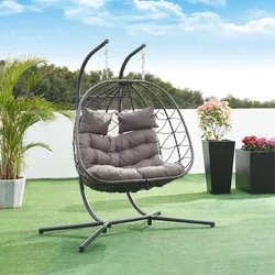 Doppel-Hängesessel Skense mit Gestell 198x156x98 cm Grau [en.casa]
