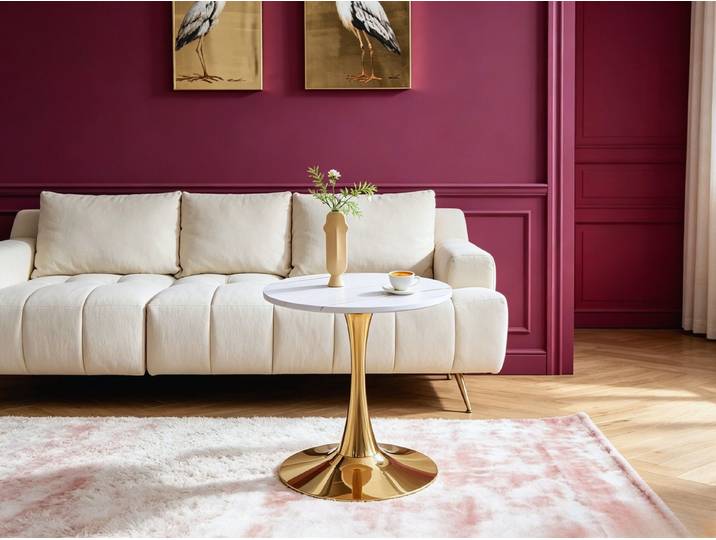 WILLIAMSPACE Beistelltisch WIRE SIDE TABLE – Ø60cm, Marmoroptik, Metallfuß, rund, Konische Beine,runden,Platz sparen,luxuriös