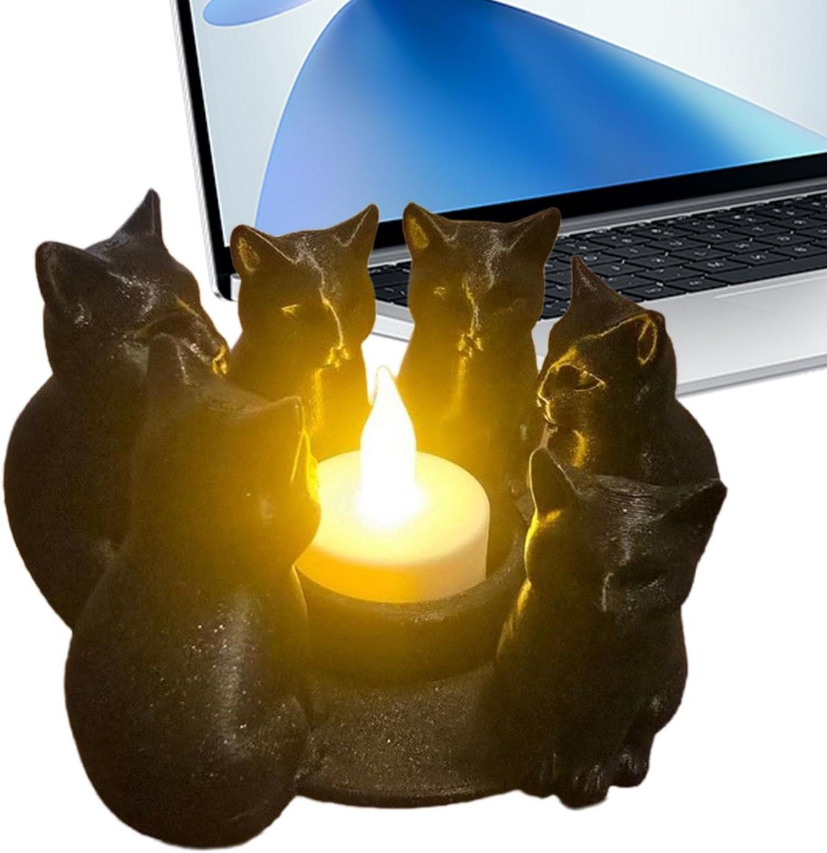 Zwarte Kat Kandelaar - Decoratieve Theelichthouder - Lengte: 12,8 cm - Zwart