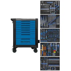 SW-Stahl, Z3110 Profi Werkstattwagen TT801 blau I 8 Schubladen I 5 Schubladen gefüllt I 341 teilig I (341x)