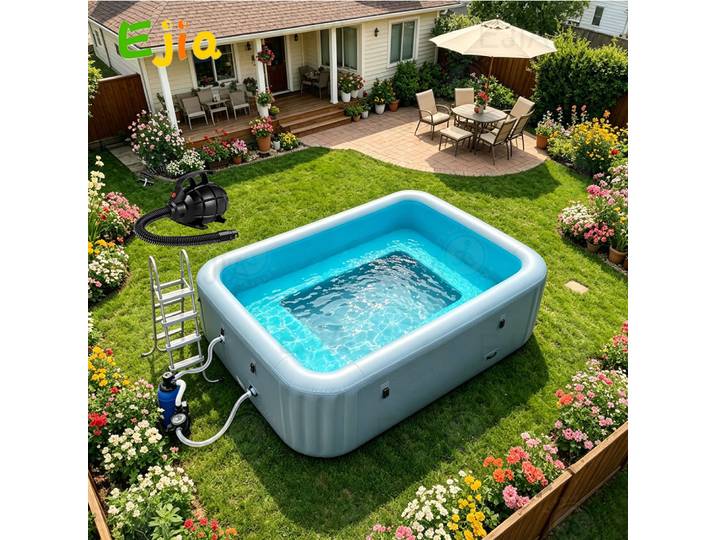 Grande piscine gonflable 3×2×1,2m avec siège, piscine rectangulaire gonflable en PVC durable pour la cour, le jardin, l'eau