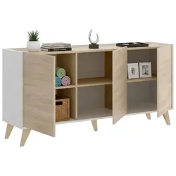 Dmora Sideboard Avez, Buffet für Wohnzimmer, Modernes Sideboard für Wohnzimmer mit 3 Türen, 155x43h75 cm, Eiche und Weiß