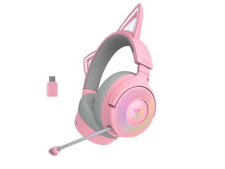Razer Kraken Kitty V3 Pro - RGB Kitty draadloze gamingheadset - reactieve kattenoren voor streaming Hoofdtelefoon - Triforce 40mm Driver - Hyperspeed Wireless & Bluetooth - THX Spatial Audio Quartz