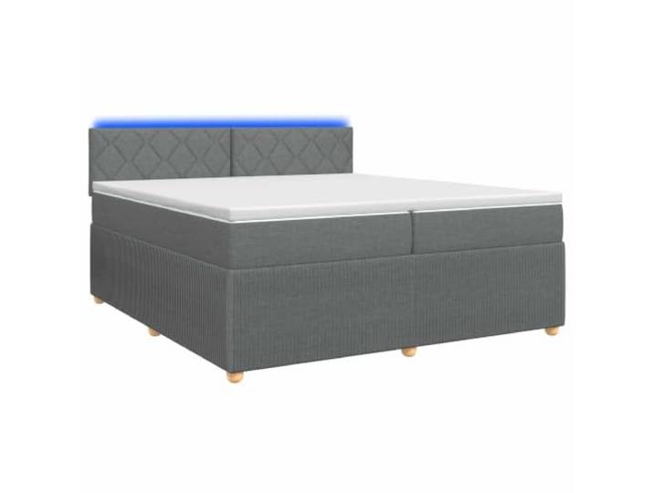 KTHLBRH Boxspringbett dunkelgrau 200 x 200 cm mit Matratze Verstellbares Kopfteil, Taschenfedern, mehrfarbige USB-LEDs, abnehmbare Bezüge, technisches Holz