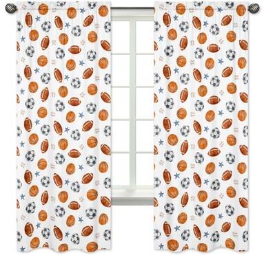 Sweet Jojo Designs Sports Theme Boy 84in Window Treatment Curtain Panel Drapes Pair Soccer Balls Football Baseball Basketball