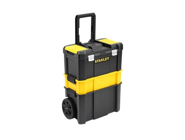 STANLEY Atelier mobile Essential\, loquets métalliques\, STST1-80151 Bac extra large\, plateau portable\, boîte à outils moyenne\, 2 compartiments au couvercle\, loquets antirouille