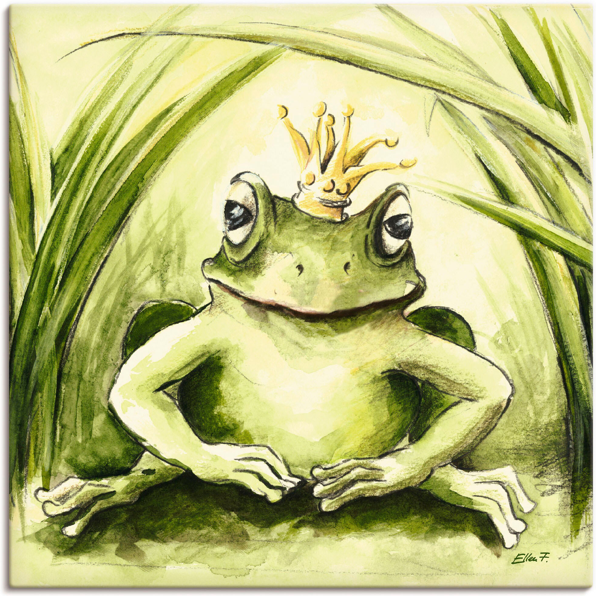Wandbild ARTLAND "Kleiner Frosch", grün (farbe bild(er): grün), B:70cm H:70cm, Bilder, Wandbild, als Alubild, Leinwandbild in verschied. Grössen farbe bild(er): grün B/H/T: 70cm x 70cm, Leinwandbild Geschichten & Märchen, 1 Stk.