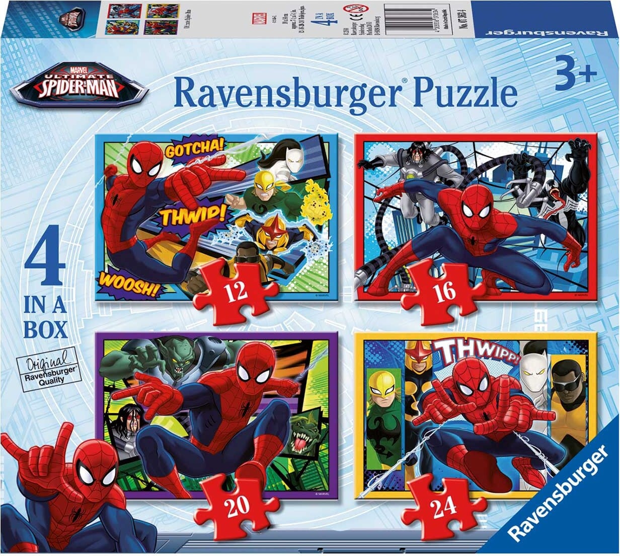 Ravensburger Marvel Ultimate Spider-Man Puzzel, 12 stuks, Geanimeerde films, vanaf 3 jaar