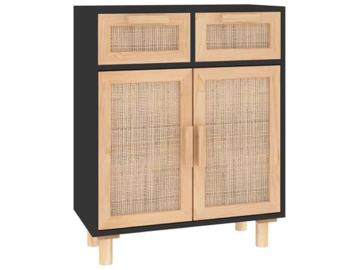 vidaXL Sideboard Schwarz 60x30x75cm Massivholz Kiefer und Natur-Rattan