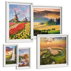 BILDER SET 5er Set - 50x50 cm & 20x30 cm & 40x60 cm Weißer Rahmen - Whisky, Wein, Champagner, Kaffee, Alkohol