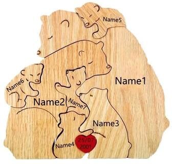 Inspire Essentials Personalized Bear Family Puzzle Custom Name Wooden Decor 6 not Customized