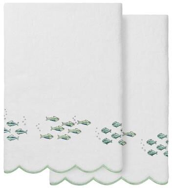 Authentic Hotel and Spa 100% Turkish Cotton FISH SCHOOL Scallop Embellished Towel Collection.