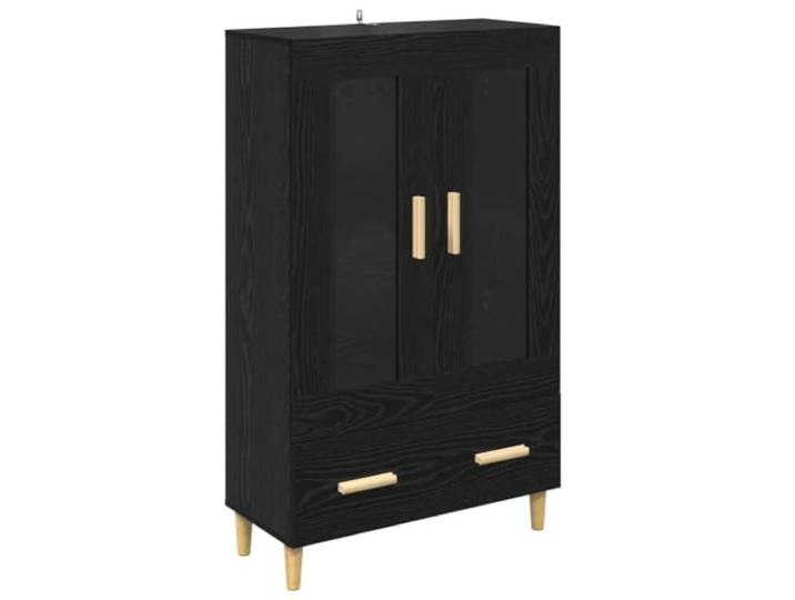 GHVBNMF Highboard Schwarz Eichen-Optik Vitrine 70 x 31 x 115 cm Modernes Highboard für Wohnzimmer mit Glastüren, Schublade und beigen Beinen. Ideal zur stilvollen Aufbewahrung.