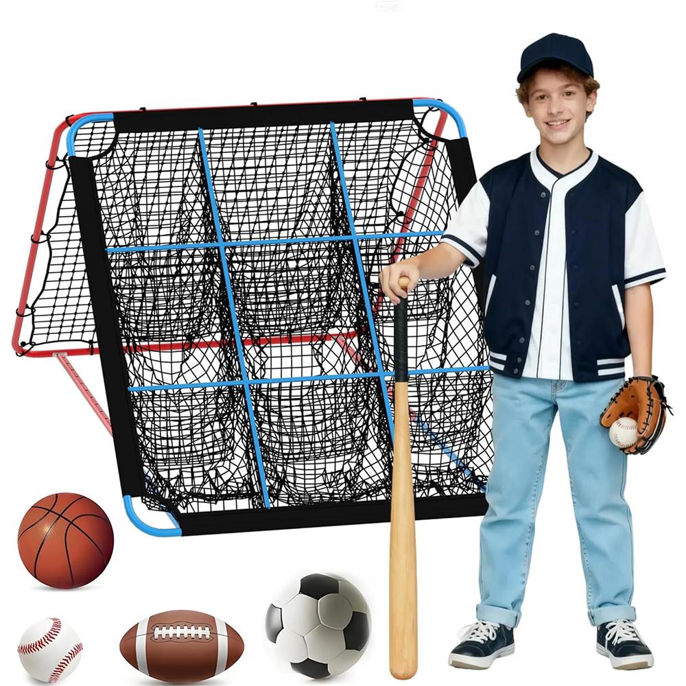 Baseball-/Softball-Trainingsnetz mit Rückprallfunktion - 2-in-1, 1,5 x 1,3 Meter - Schlagzone mit 9 Löchern - Metallrahmen