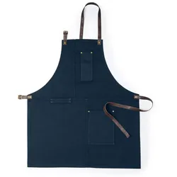 Hochwertige Schürze mit vielen Taschen für verschiedene Utensilien, mit verstärkten Nähten. Marineblau