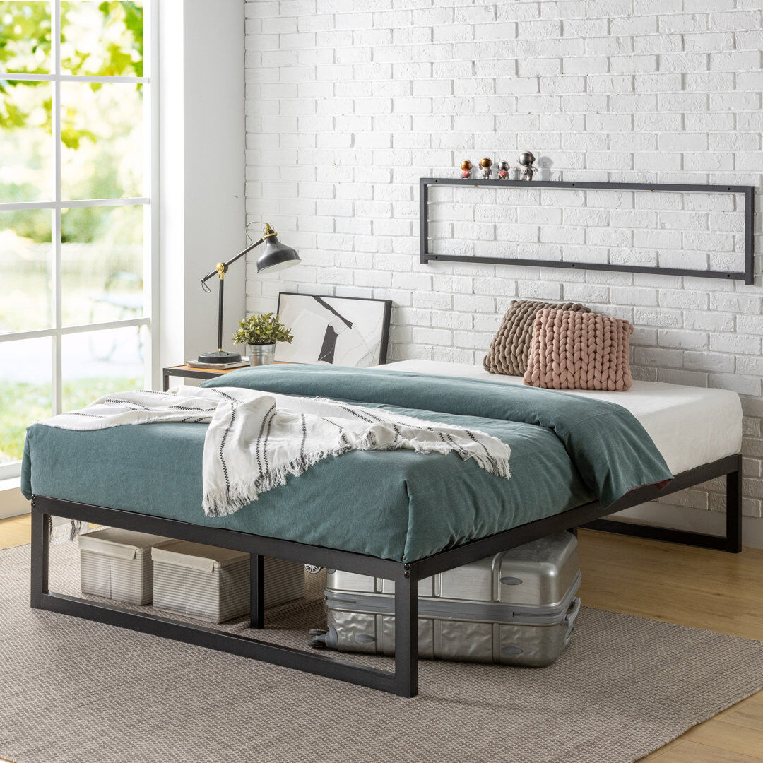Hashtag Home Desoto Tool-Free Quick Lock Metal Bed Frame Black Kingsize (5')