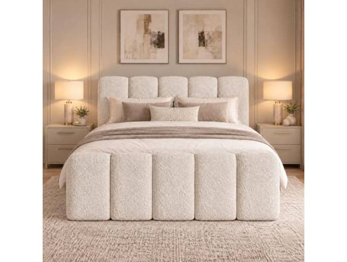 Elvora DESIGN. Boxspringbett SOVA II 140x200 cm, 2 Bettkästen, Creme Bonell-Federkernmatratze, Schaumstoff-Topper 6 cm, zwei Bettkästen mit Gasdruckfedern, Bouclé-Bezug, Sitzhöhe 60 cm
