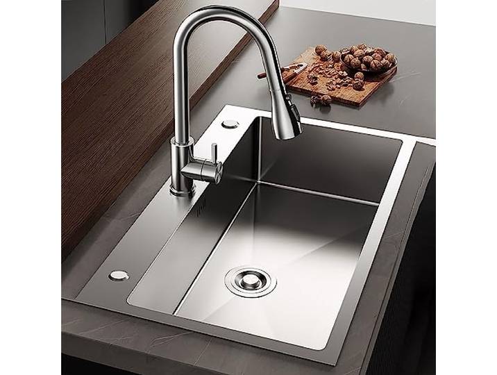 Küchenspüle,einbauspüle Edelstahl Tief,spülbecken Edelstahl 1 Becken, Ausziehbarer 4-Funktions-Wasserhahn,auf Der Theke/in Taichung/unter Der Theke,for Die Küche Zu Hause,die Bartheke,die Essbar ( Siz