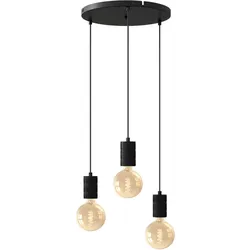 Calex | Retro Pendelleuchte | Ø400mm Deckenplatte | Schwarz | 3xE27 Fassung | 2M Kabel