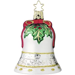 INGE-Glas Manufaktur Christbaumschmuck Weihnachtsglocke 8cm - Glas Figur Mundgeblasen & Handbemalt Weihnachtsbaum Anhänger Weihnachten Christbaumanhänger Glocke Weiß