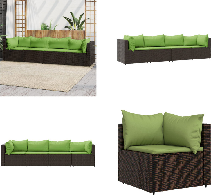 vidaXL 4 tlg. Garten Lounge Set mit Kissen Braun Poly Rattan - Garten Lounge Set - Garten Lounge Sets - Outdoor Lounge Set - Lounge Set Terrasse