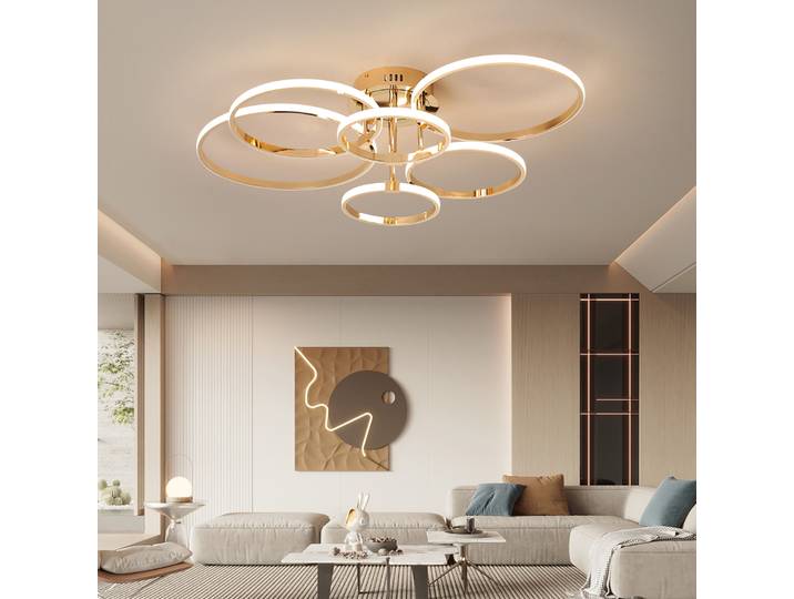 Lustre de plafond LED moderne pour salon chambre, plafonnier rond à intensité variable, plafonnier de chambre or/Chrome/noir