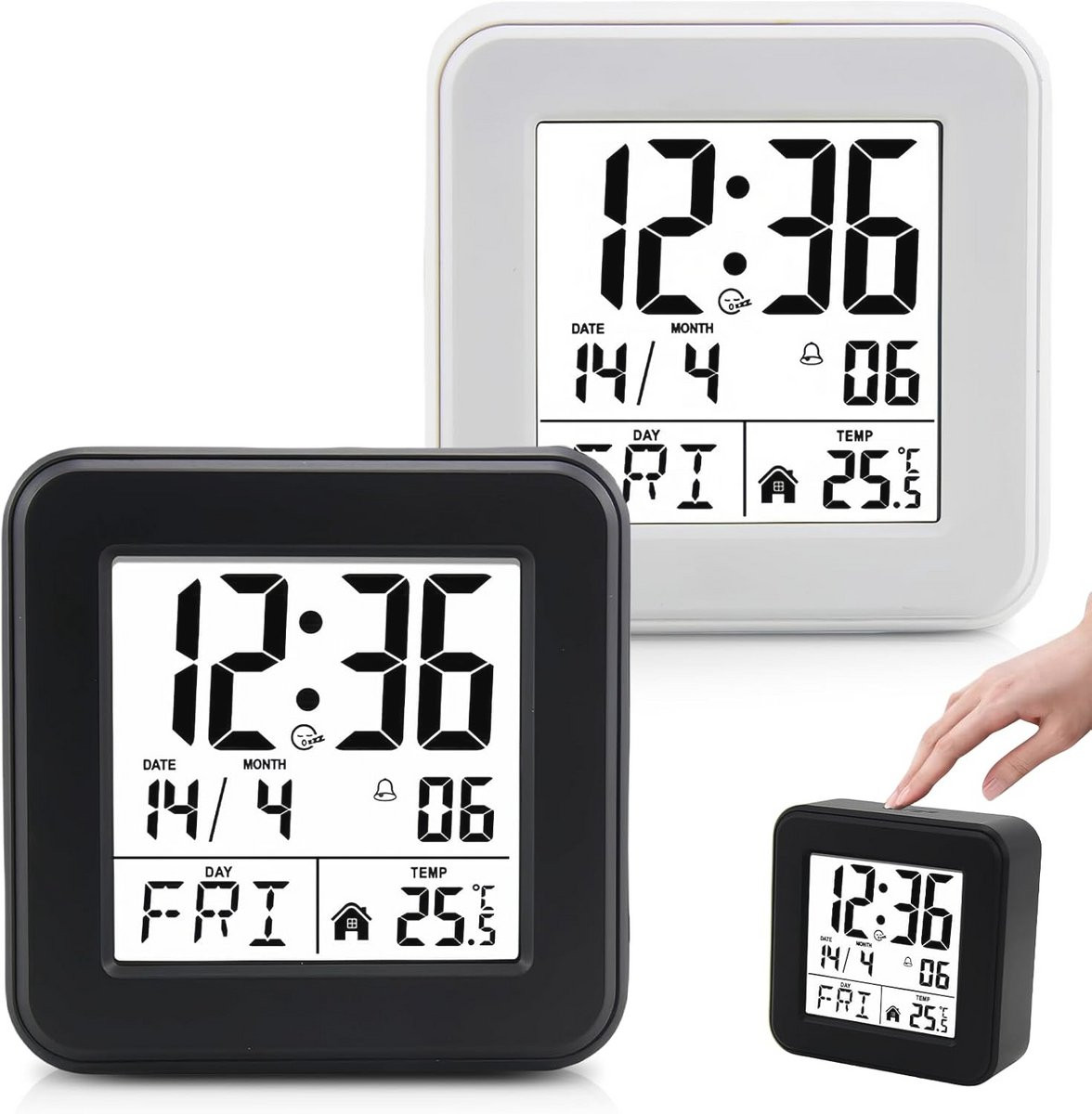 Digitale wekker met datum- en temperatuurweergave - 2 stuks