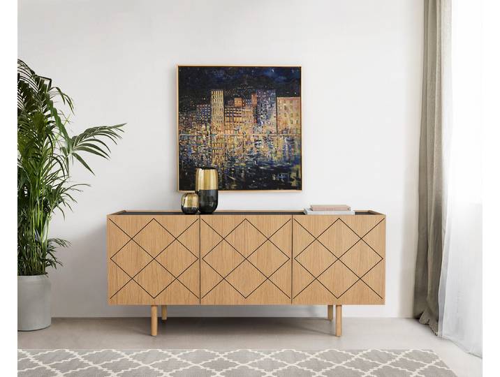 Kommode WOODMAN, braun (eiche, schwarz), B:175cm H:75cm T:45cm, Sideboards, Kommode, Holzfurnier aus Eiche, Skandinavisches Design, FSC-zertifiziert