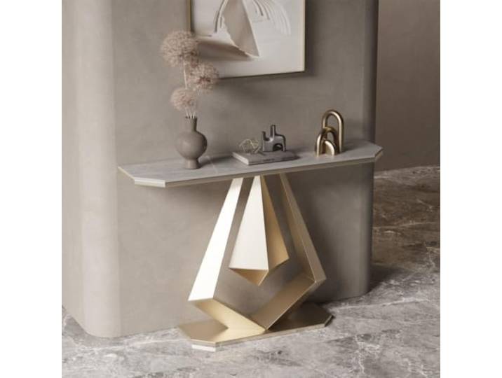 katbvelely Schmaler Konsolentisch, Sinterstein Tischplatte Mit Metallrahmen Kratzfest, Hitzebeständig, Schlankes Design, Stabile Konstruktion, Vielseitig(GrayB,120cmW*30cmD*80cmH)