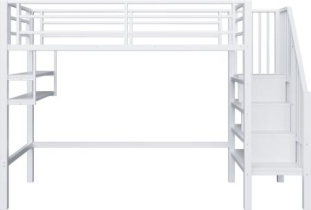 Hochbett 90x200 cm Ohne Matratze Weiss Mit Stauraumleiter Einlegeboeden Gelaender Freiraum Unter Dem Bett Kinderbett Stauraumbett Jugendbett