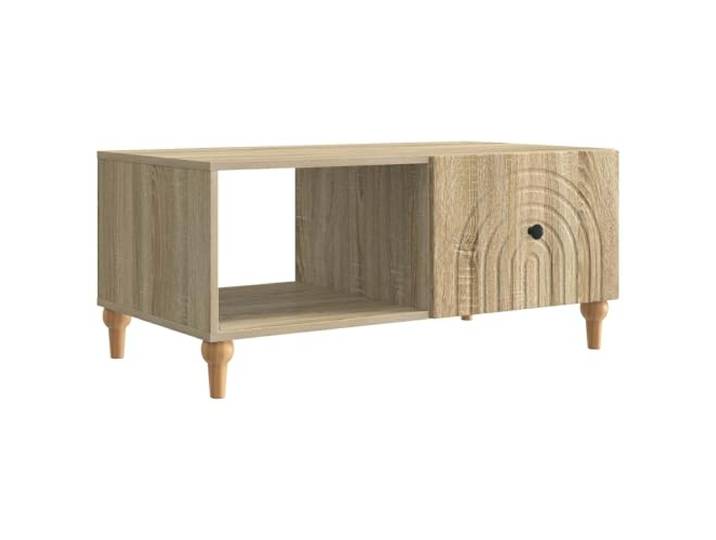GHVBNMF Couchtisch Sonoma Eiche 90x50x40 cm Holzwerkstoff 2 Fächer Kompakter Wohnzimmertisch in Eichenoptik mit zwei offenen Ablagen für Zeitungen und Fernbedienungen im Sofabereich.